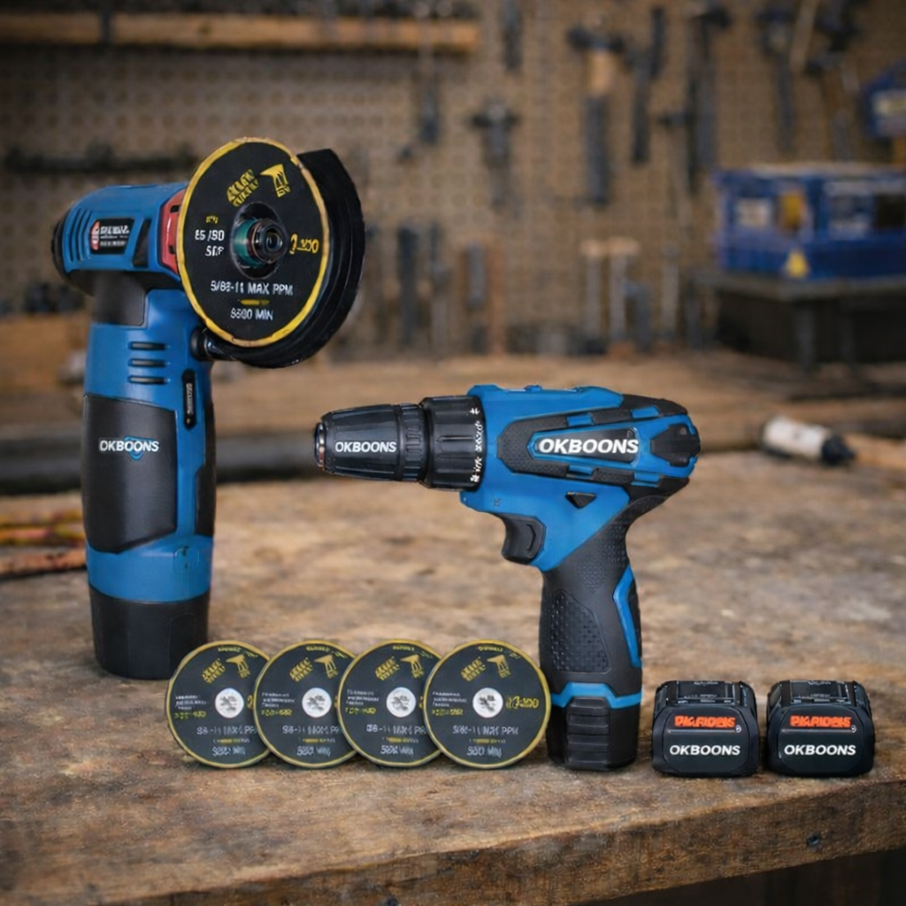 Set Bormasina si Mini Polizor cu 5 discuri si 2 Acumulatori 48V