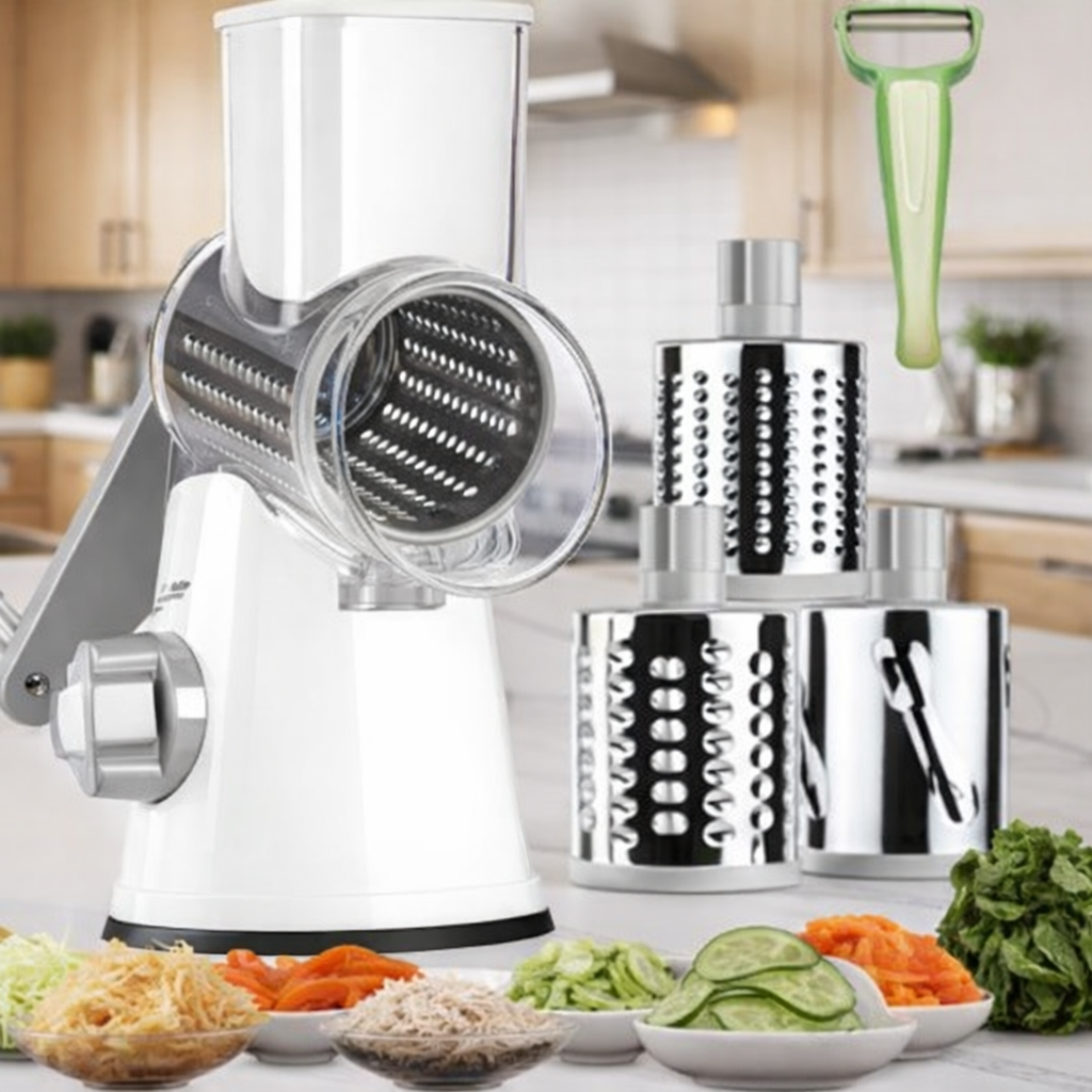 Razatoare rotativa manuala pentru fructe si legume, cu 3 CUTITE