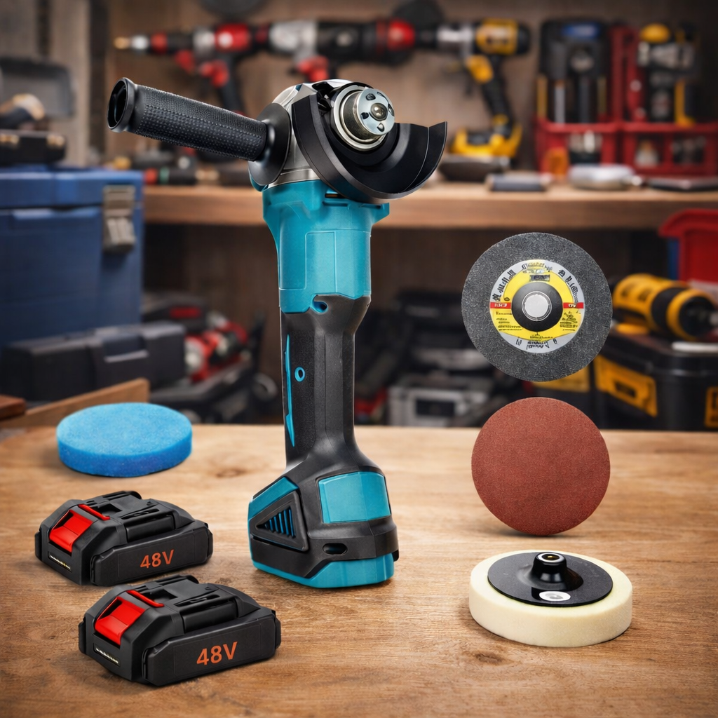 Flex Profesional Cu Discuri De Tăiere și Șlefuire Incluse, 2 Acumulatori 48V Și Cutie De Transport