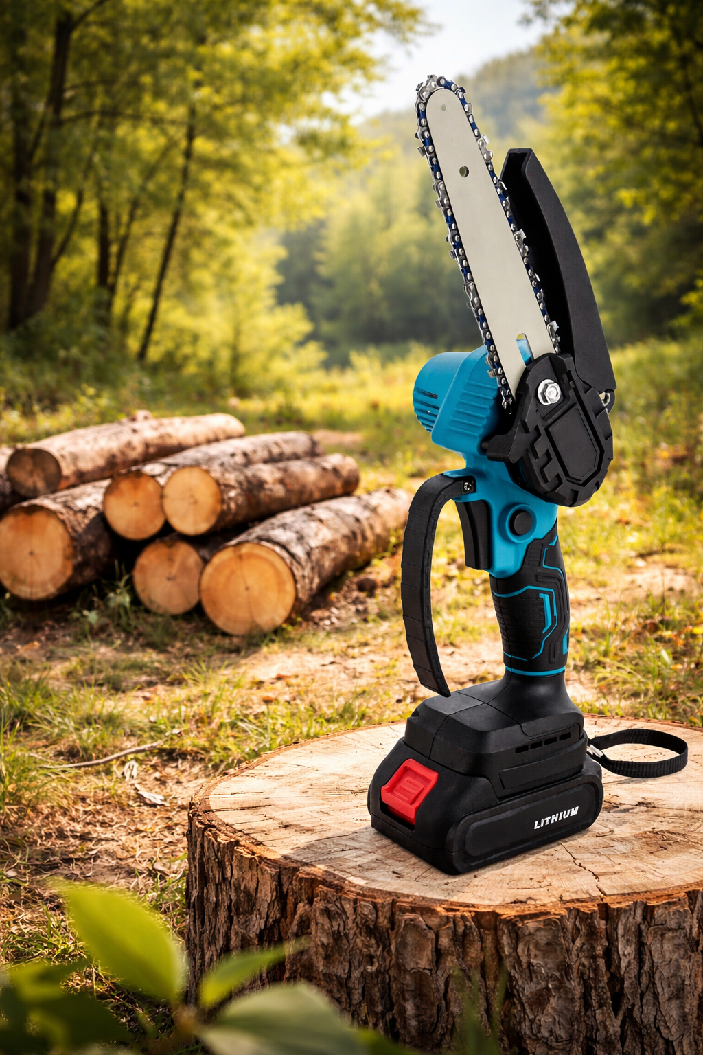 Mini Drujbă Electrică 6” cu 2 Acumulatori 48V – Puternică, Compactă, 2 Lanțuri CADOU