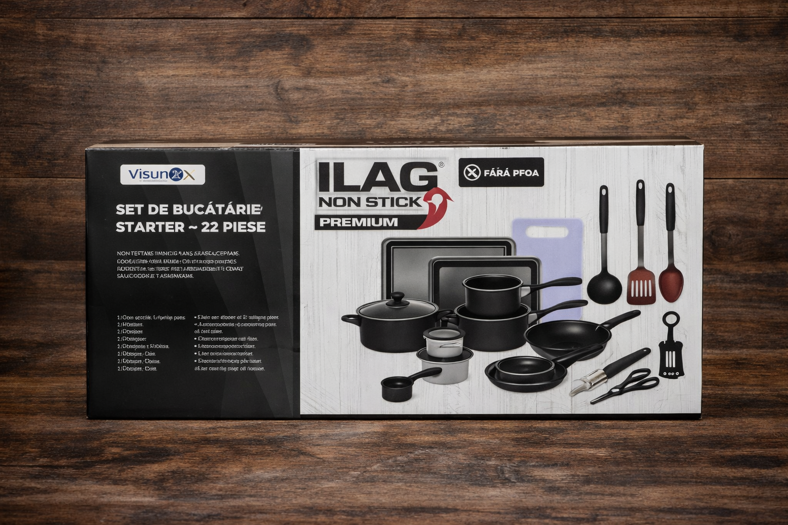 Set Bucătărie VISURON 22 Piese – Vase, Tigăi și Ustensile cu ILAG Non-Stick Premium