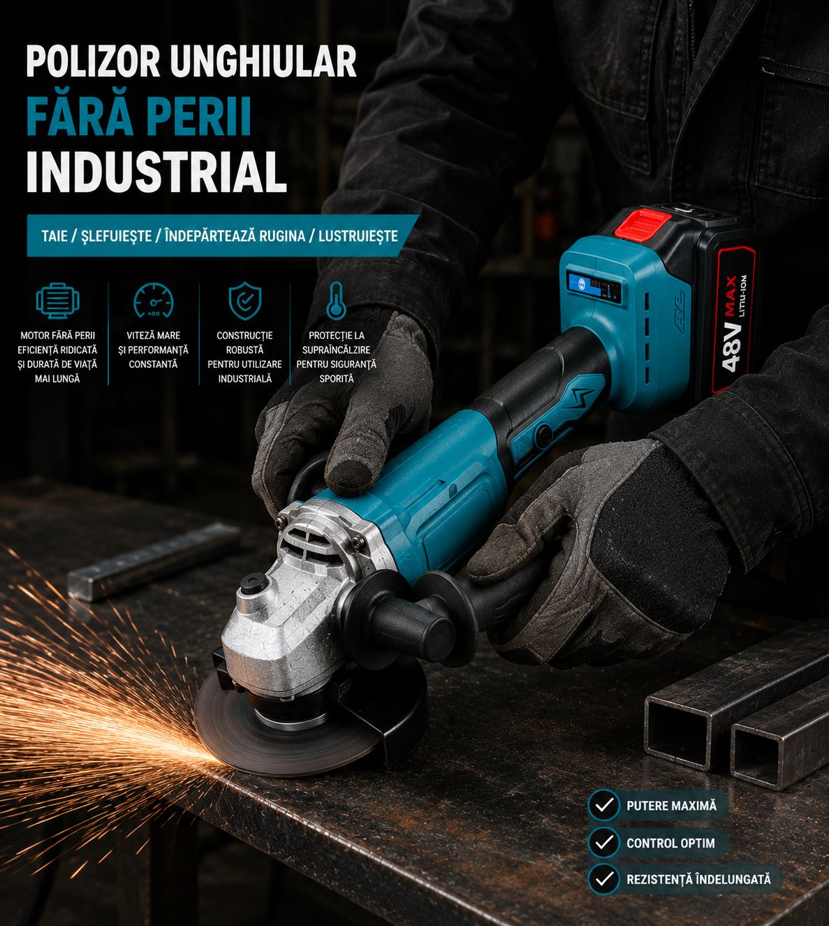 Polizor unghiular electric, cu 2 acumulatori de 48V